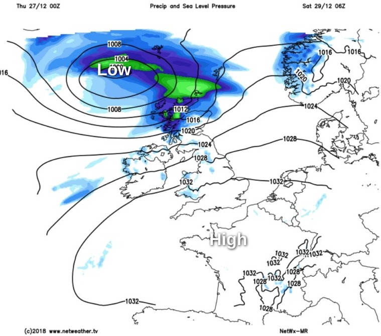 Low pressure to the north of Scotland on Saturday morning