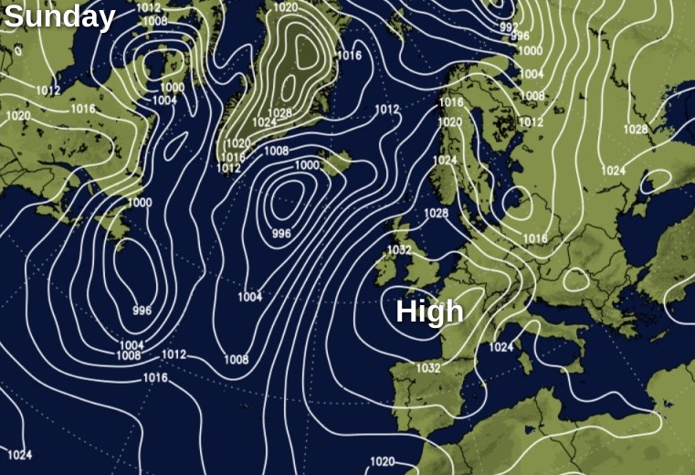 High pressure near to the south on Sunday