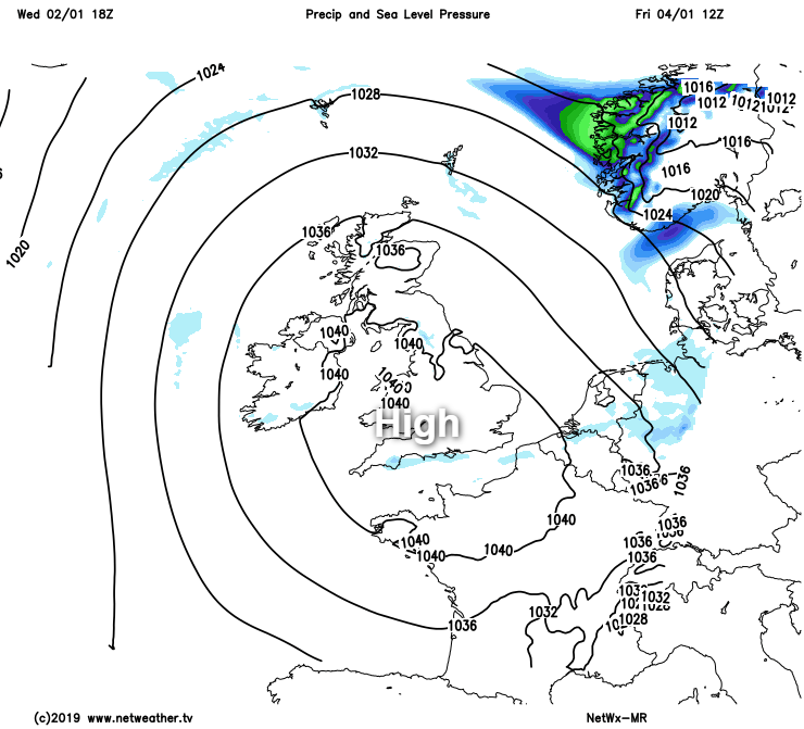 High pressure centred further south on Friday