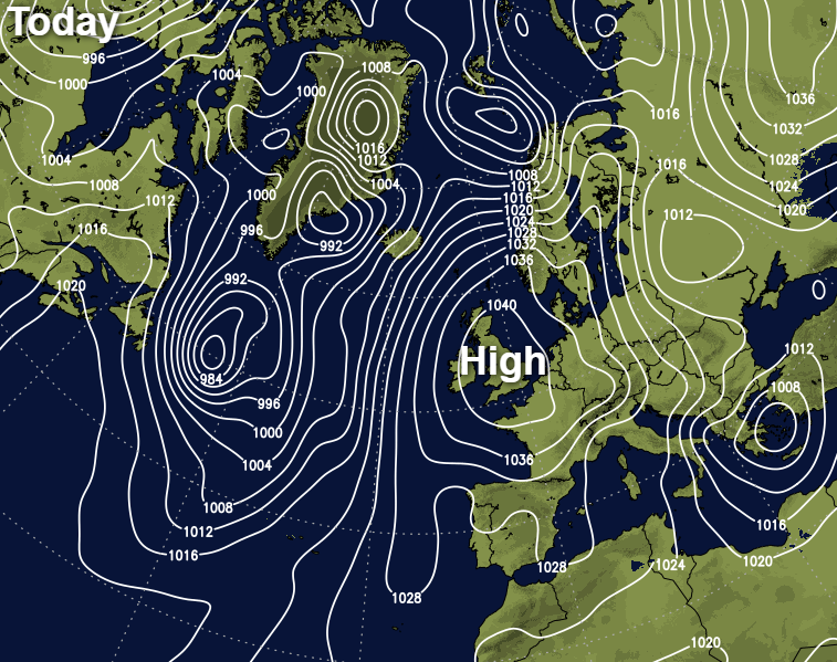 High pressure centred over the UK