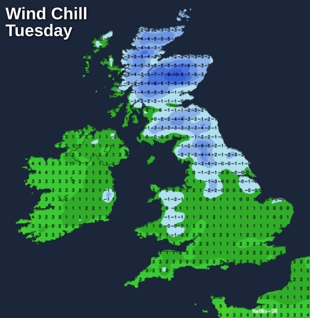 Wind chill on Tuesday