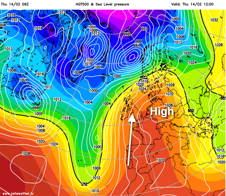 Hihg pressure over Germany bringing mild air across the UK