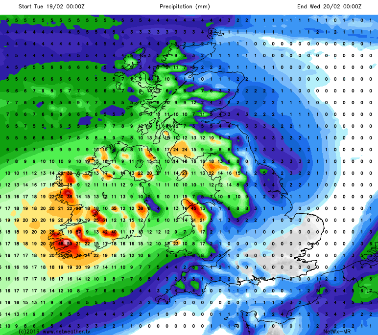 Rain moving in to the north and west on Tuesday