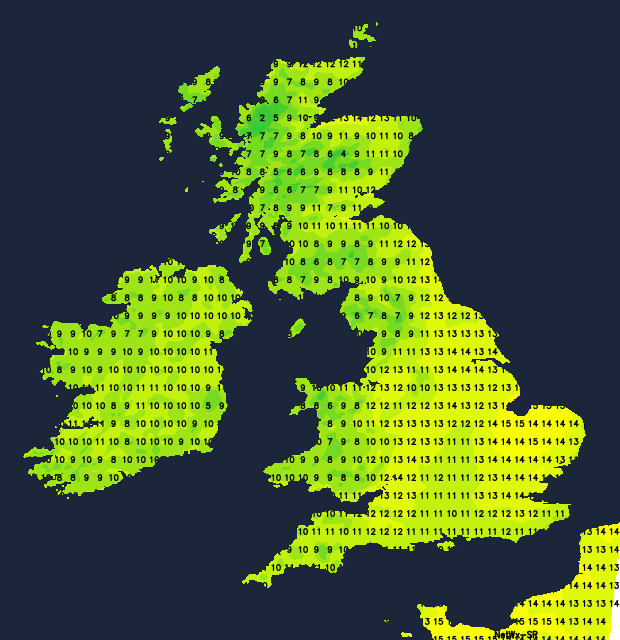 Temperatures on Sunday - mildest in the east