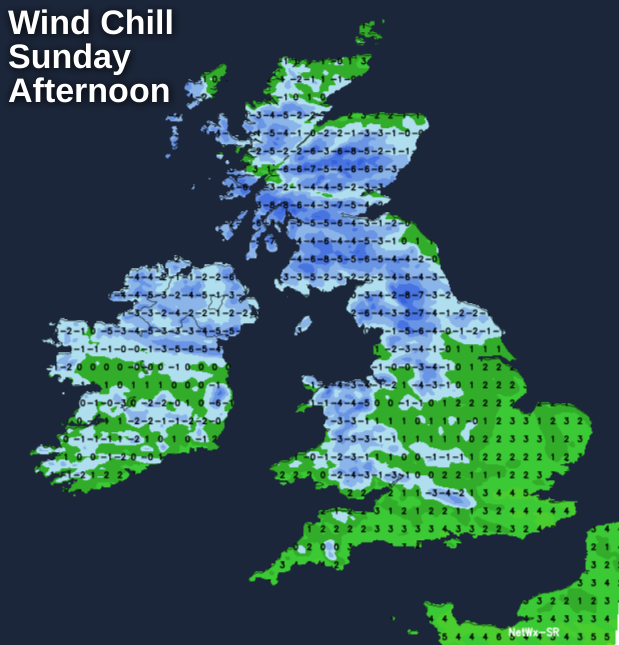 Wind chill making it feel close to or below freezing on Sunday
