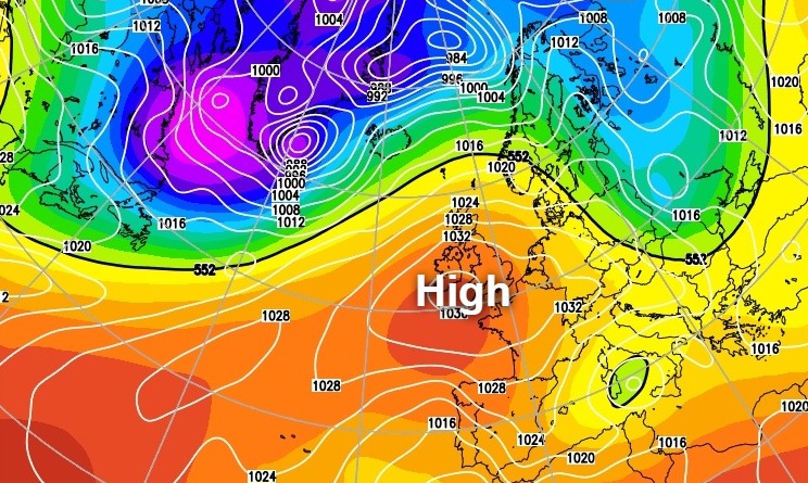 High pressure centred over the south of the UK