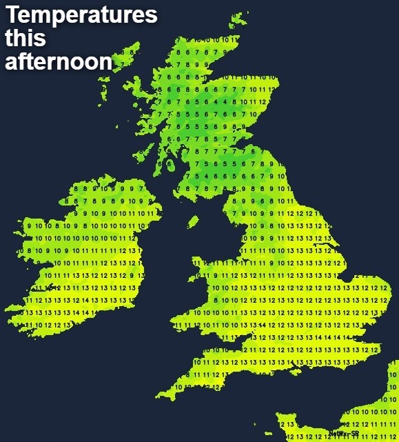 Temperatures Tuesday afternoon