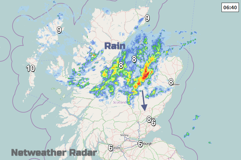 Radar pic showing morning rain for northern Scotland