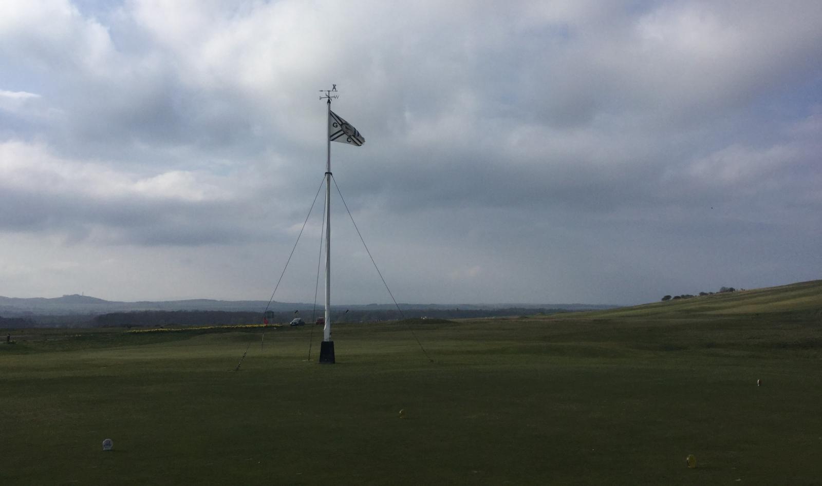 Gullane Golf course First tee , starters hut, Flag