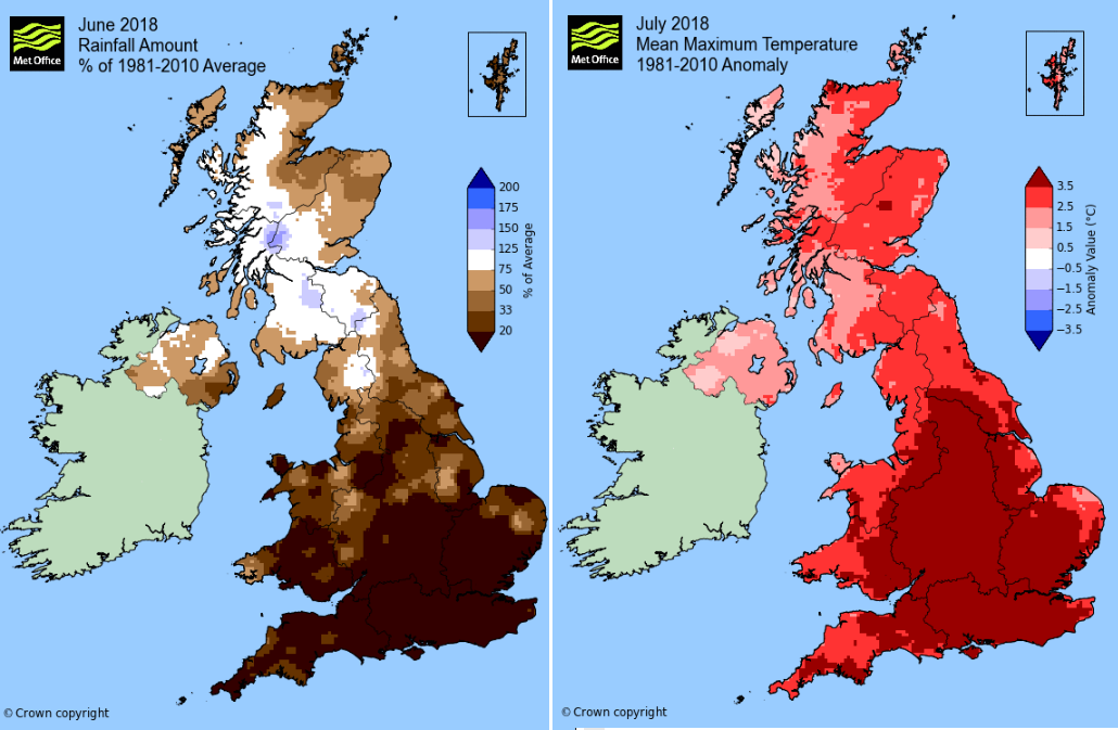UK Met Office charts 2018 summer heat and lack of rainfall