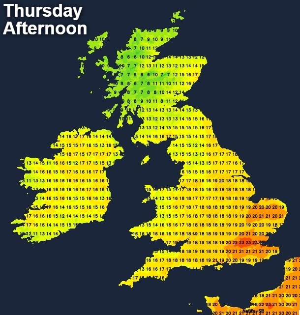 Temperatures on Thursday afternoon