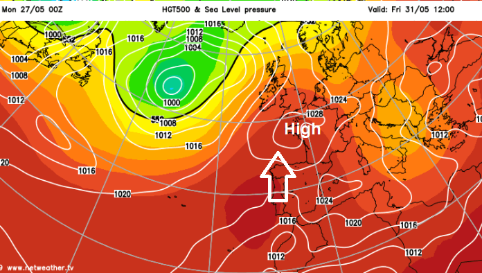 HIgh pressure building to the south of the UK on Friday WArm