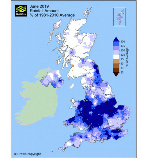 June 2019 monthly rainfall amounts