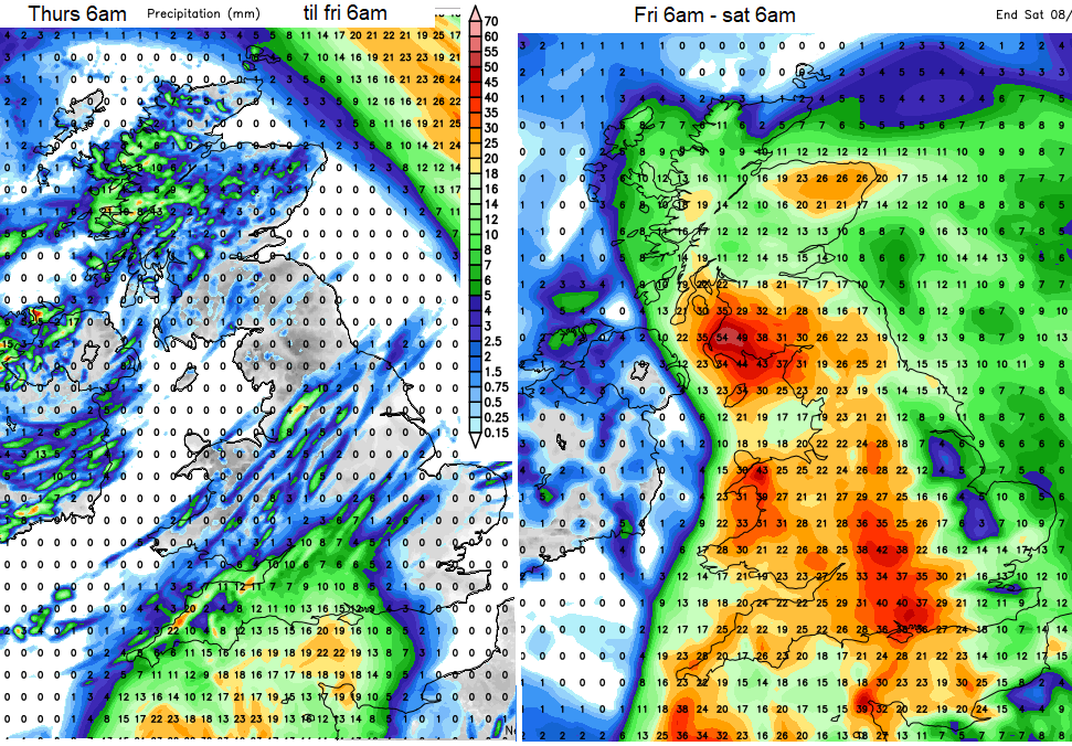 Rainfall totals for Friday and Saturday