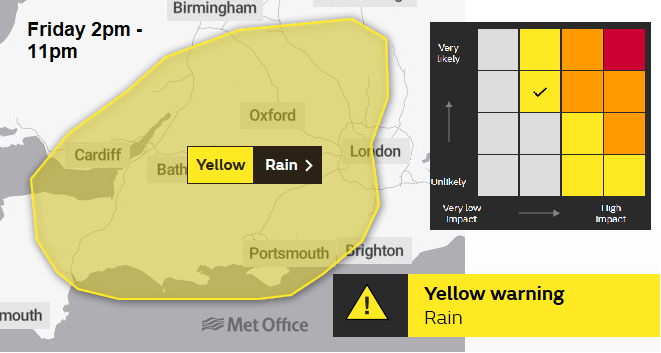 Met Office yellow rainfall warning 