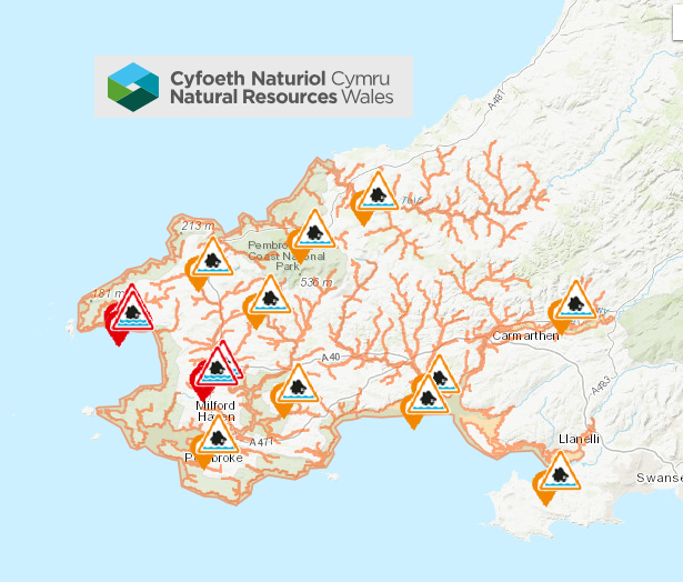 Flood alert map for SW Wales