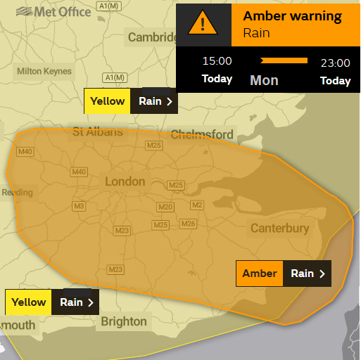 Amber warning for heavy rain SE