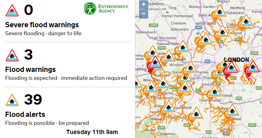 Flood warnings London map