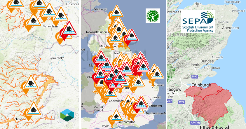 Floodwarnings across Britain