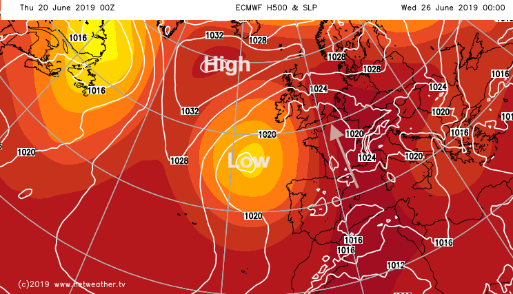 ECM chart showing warmth for early next week