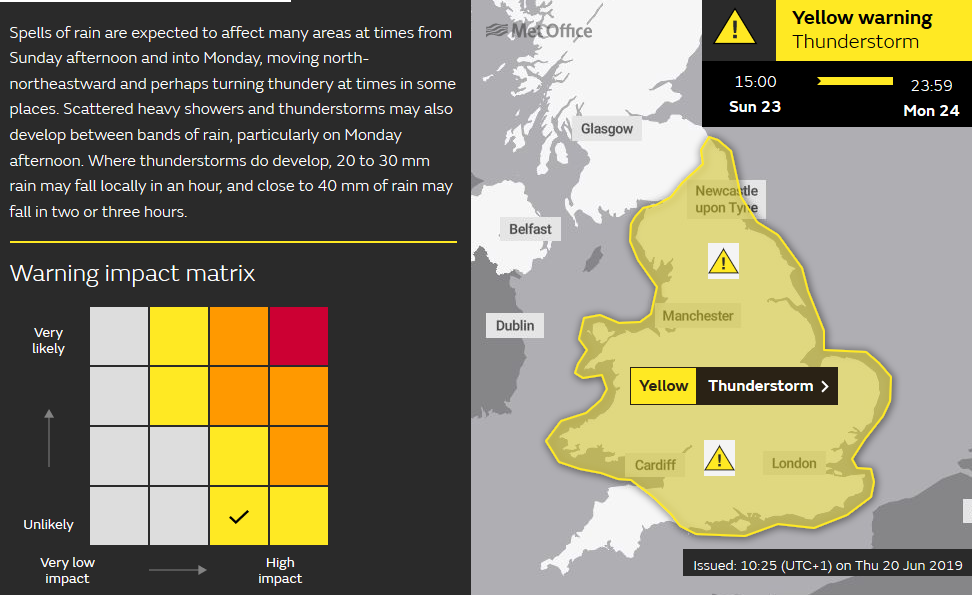 Met Office weather warning Thunderstorms