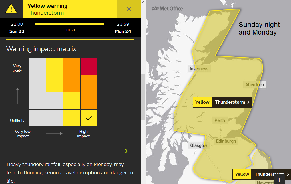 Met Office weather warning Thunderstorms Scotland