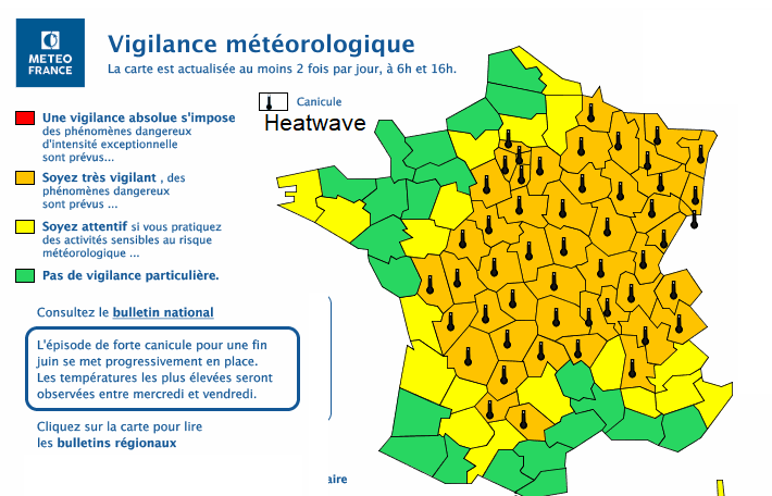 Heatwave warnings for France MeteoFrance