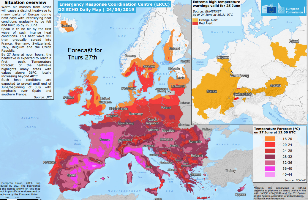 EU emergency response cordination centre heatwave map