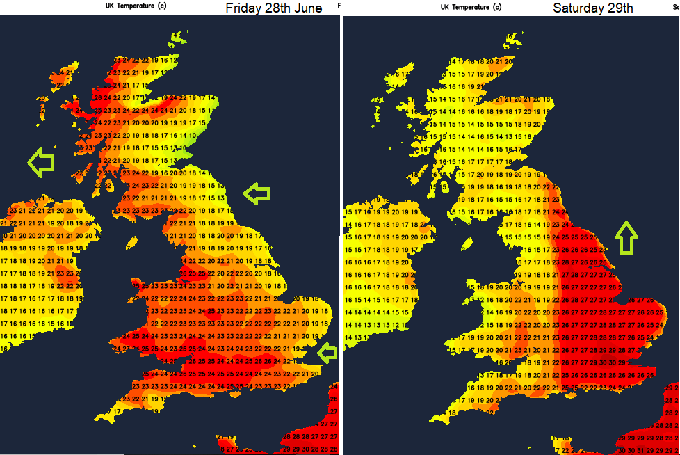 UK temperatures Friday Saturday June