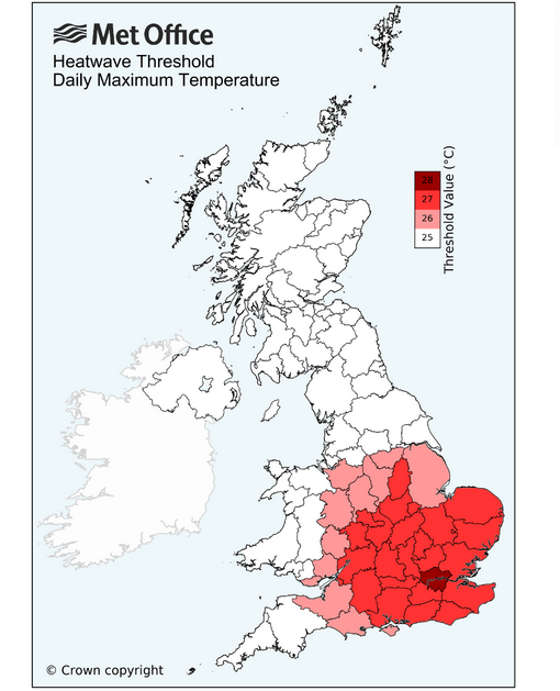 Heatwave thresholds UK