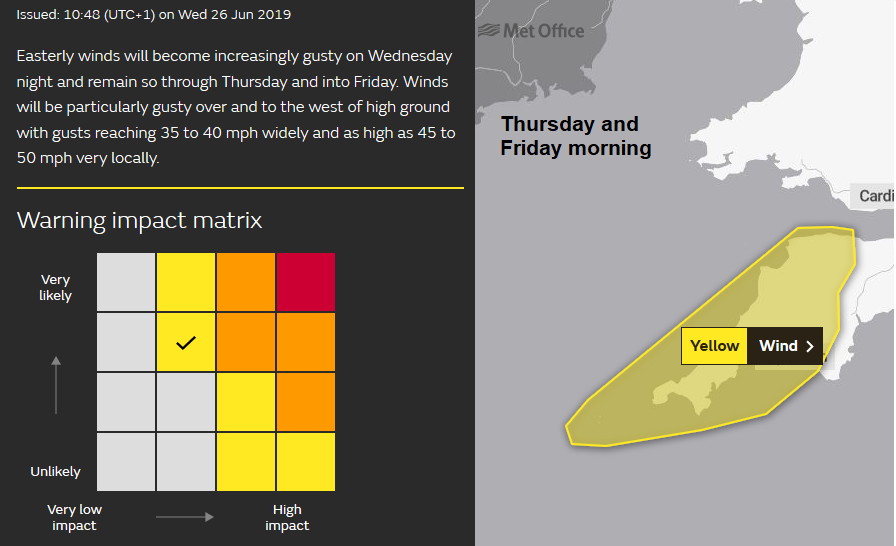 Met Office wind warning Thursday Friday AM