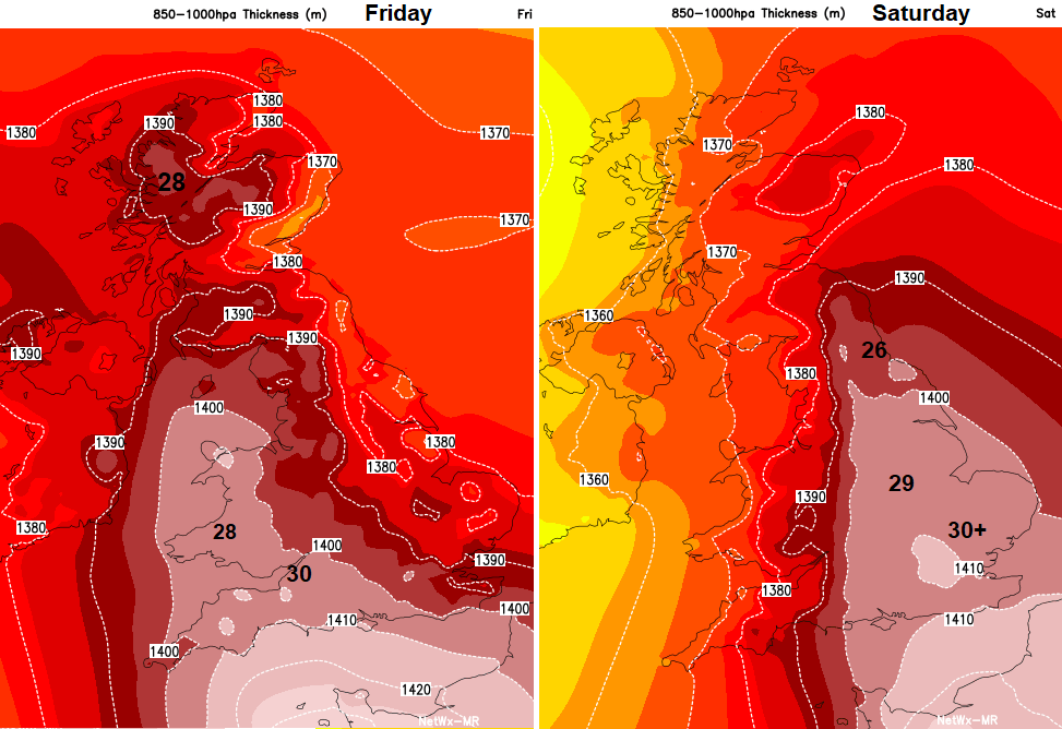 850 thickness charts Friday saturday