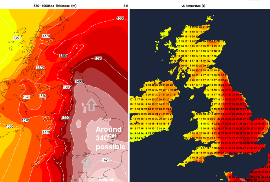 Thickness and temperature charts for Sat 29th