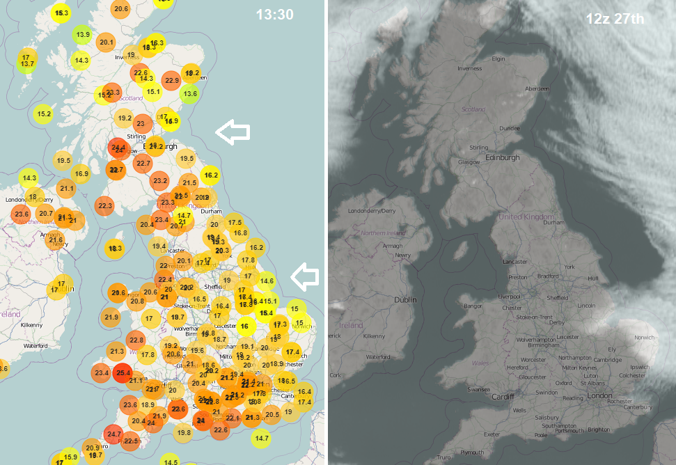 Live temps UK and visible satellite picture