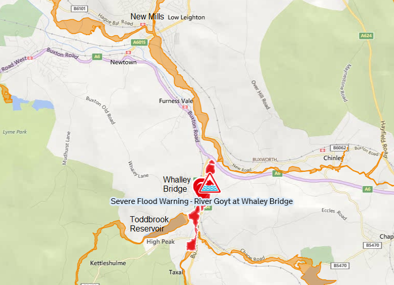 Flood area map WhaleyBridge