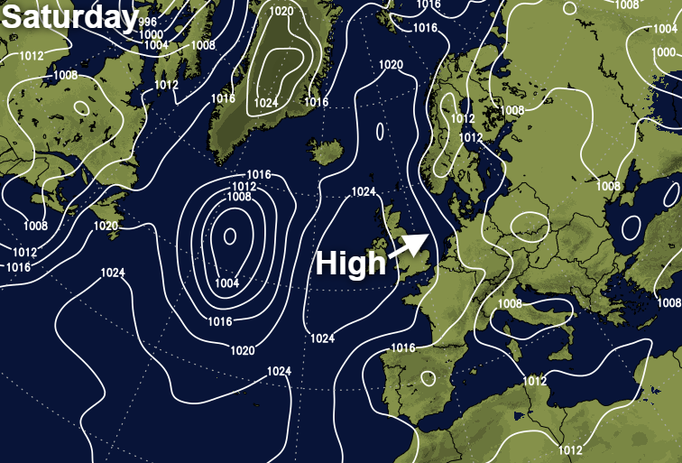 High pressure moving in from the west this weekend