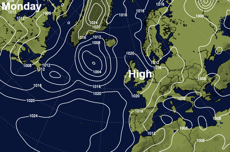 High pressure over the UK today (Monday)