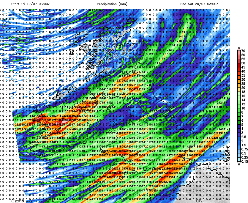 Rain totals on Friday - a washout with localised flooding possible in places