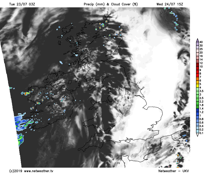 Cloudier in the west and north on Wednesday