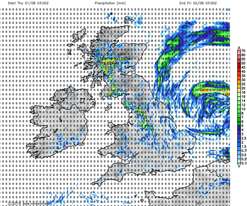 Rainfall totals over the next 24 hours