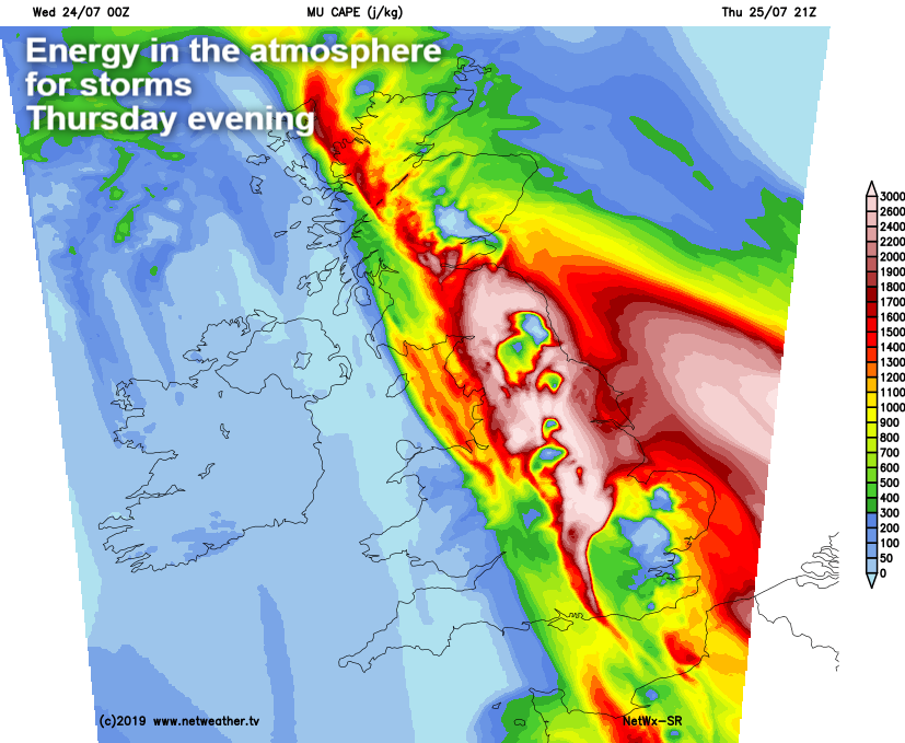 Lots of energy in the atmosphere for storms on Thursday evening - CAPE