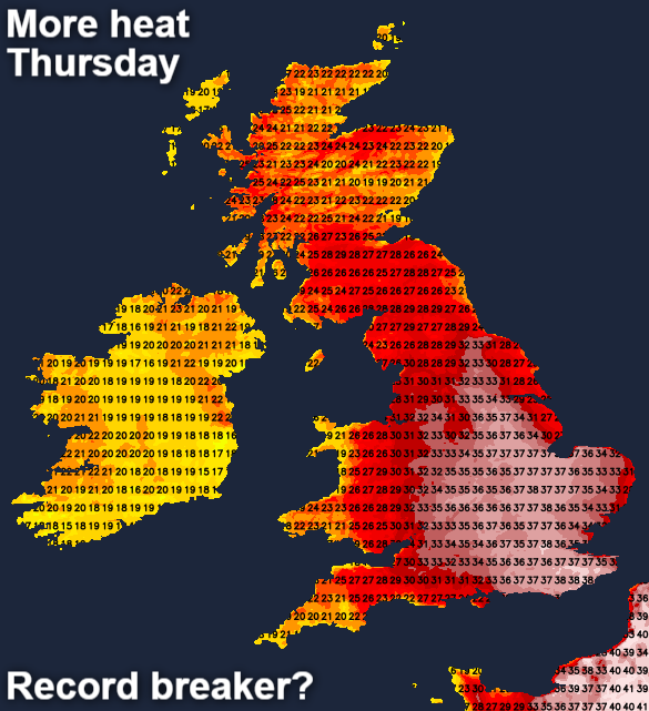 Potentially record breaking heat on Thursday