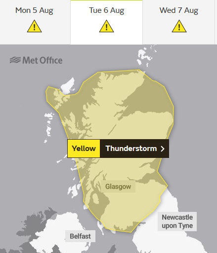 Thunderstorm warning Scotland