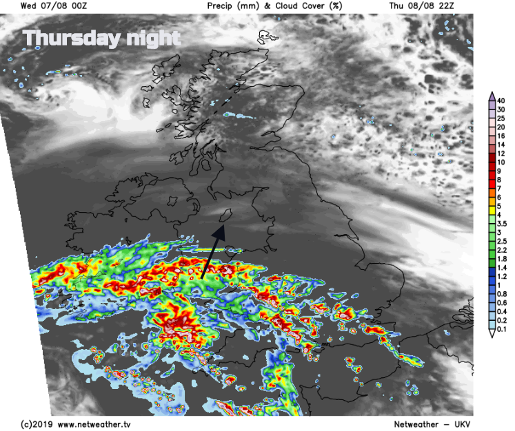 Rain from south Thursday chart UK