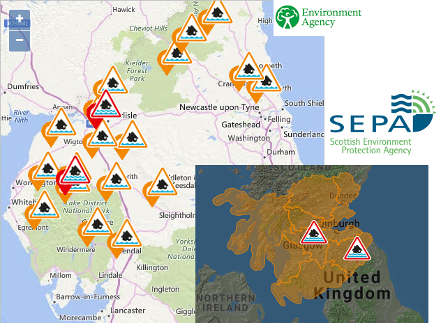 Flood warnings Scotland and Cumbria