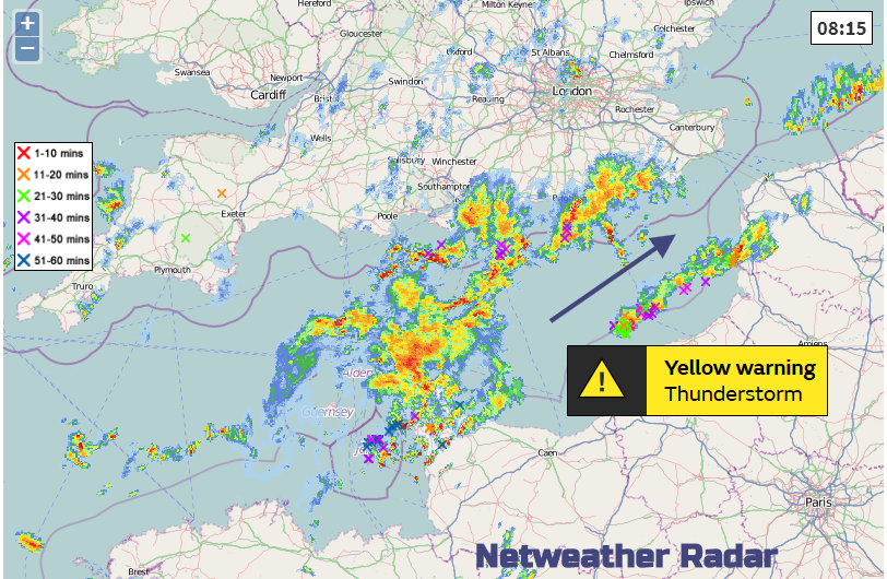 Netweather Radar showing thunderstorms