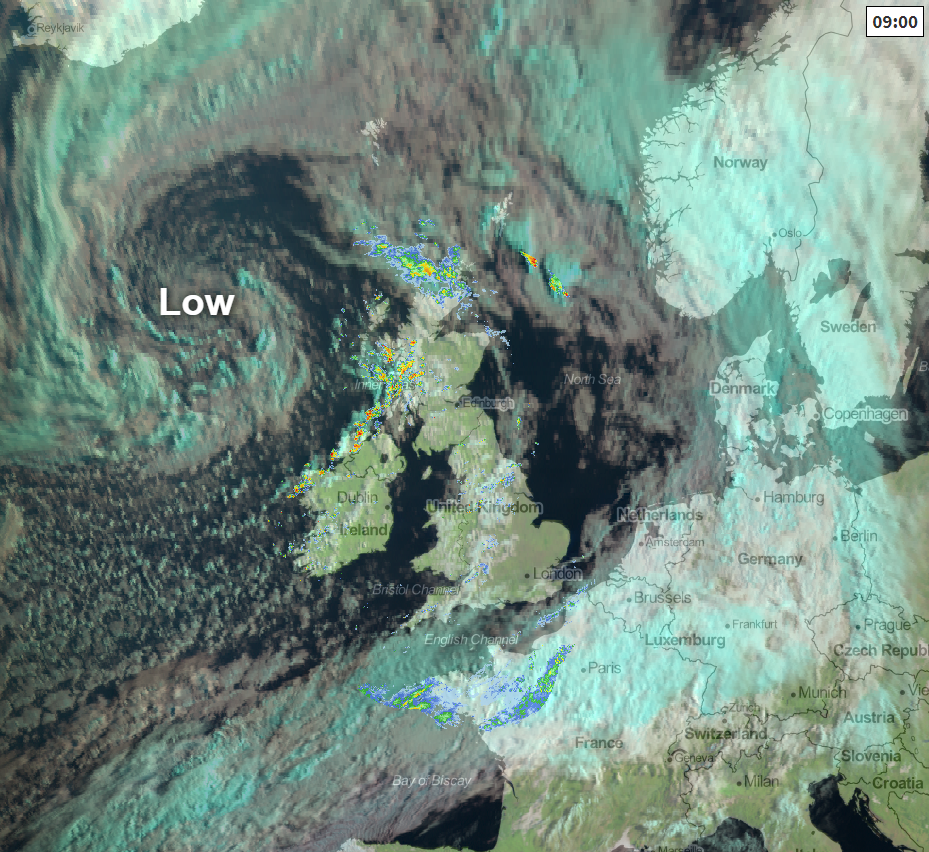 Radar and Satellite image at 0900 this morning