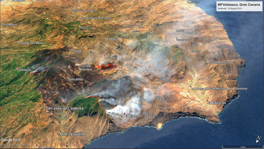 Canary Islands - Gran Canaria Wildfires. Up in the mountains and forests not holiday coastal resorts
