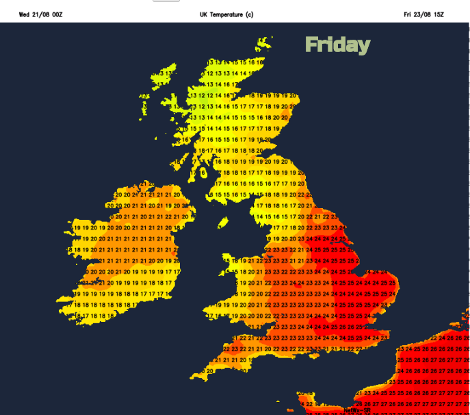 Friday UK temps