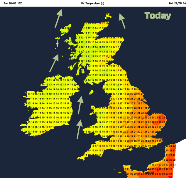 Today UK temperatures